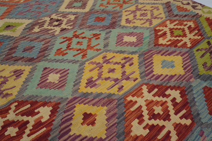 8x10 Kilim Gray Afghan Handmade Geometric Boho Kilim rug - Yildiz Rugs