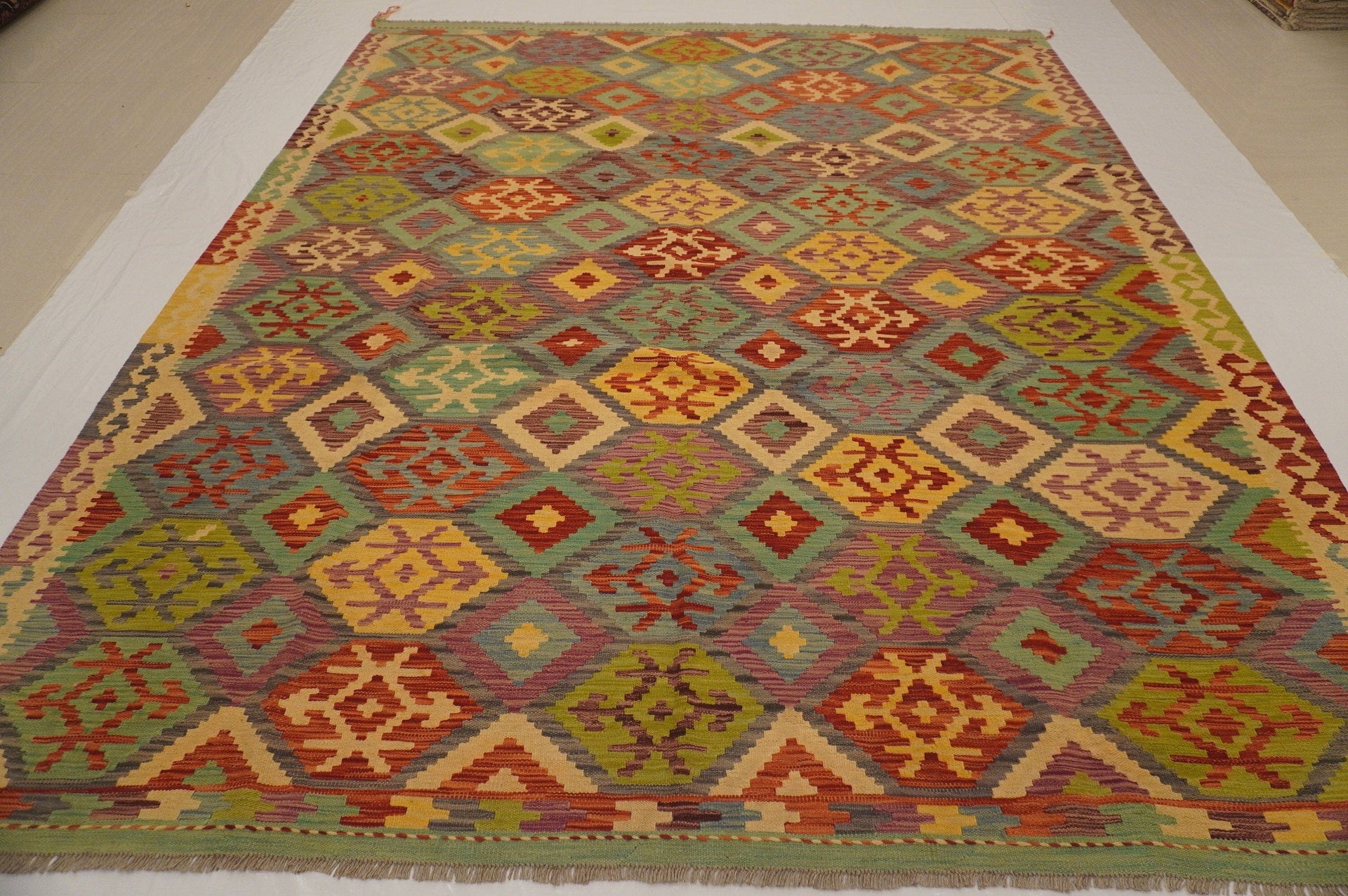 8x10 Kilim Gray Afghan Handmade Geometric Boho Kilim rug - Yildiz Rugs