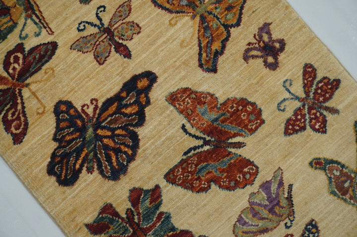 2x3 Butterfly Gabbeh Beige Afghan Hand knotted Wool rug - Yildiz Rugs