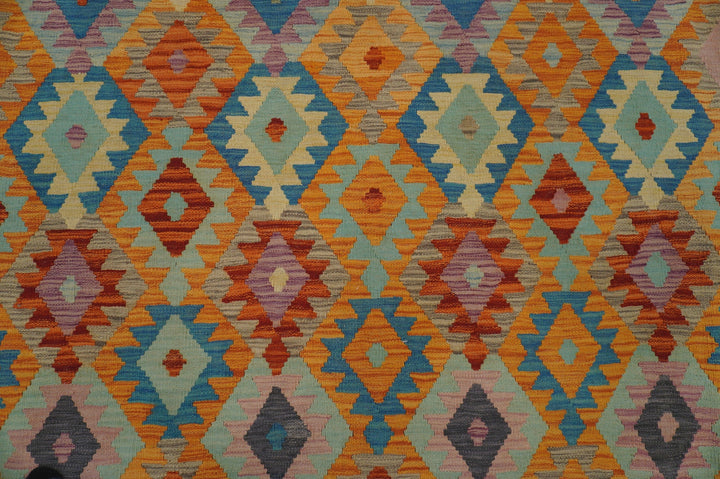 9x12 Afghan Kilim Orange Handmade Wool Rug - Yildiz Rugs