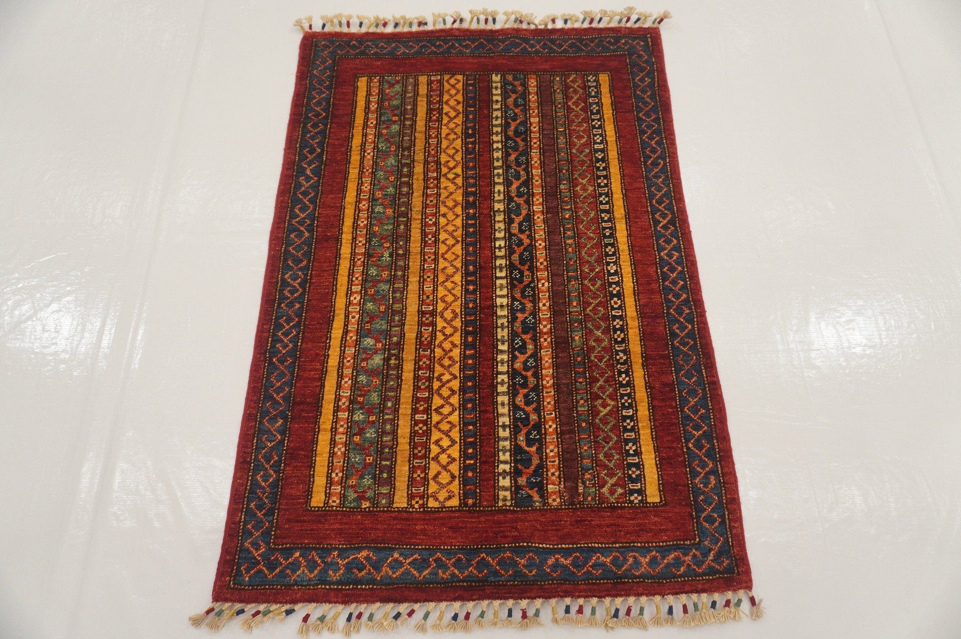 3x4 Red Turkish Veg dyed Hand knotted wool small rug - Yildiz Rugs