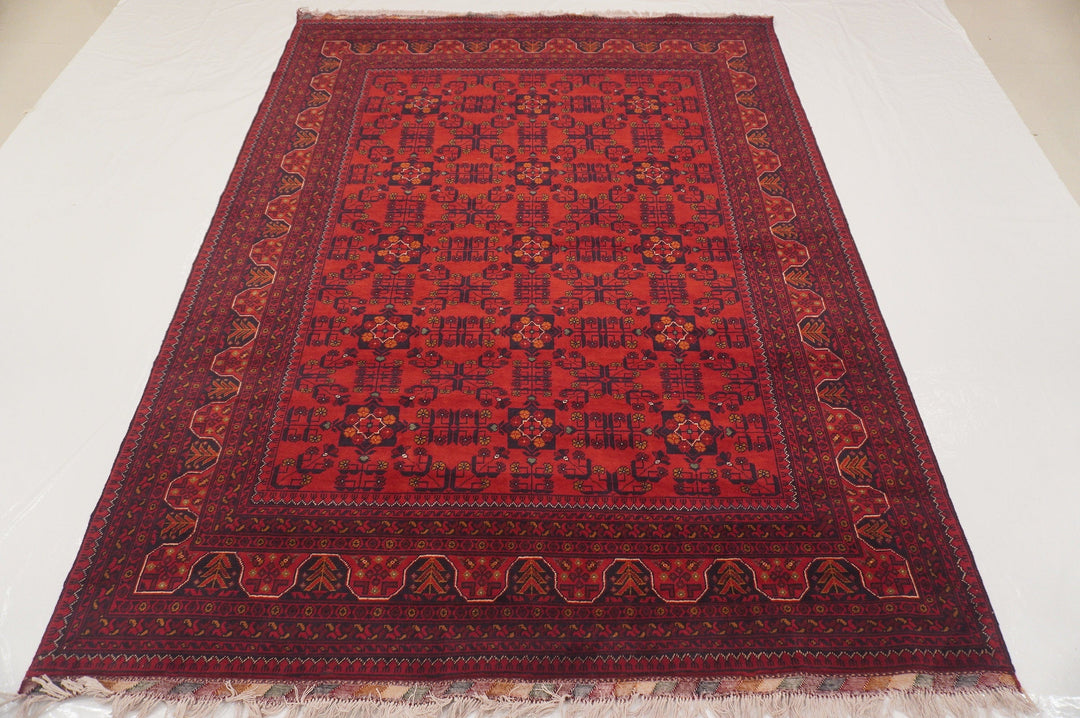 6x8 Red Afghan Khal Mohammadi hand knotted Veg dye Wool Rug - Yildiz Rugs