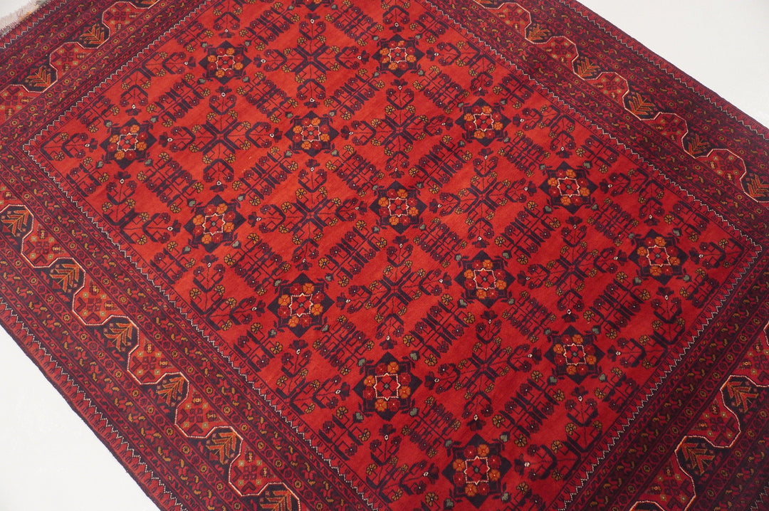 6x8 Red Afghan Khal Mohammadi hand knotted Veg dye Wool Rug - Yildiz Rugs