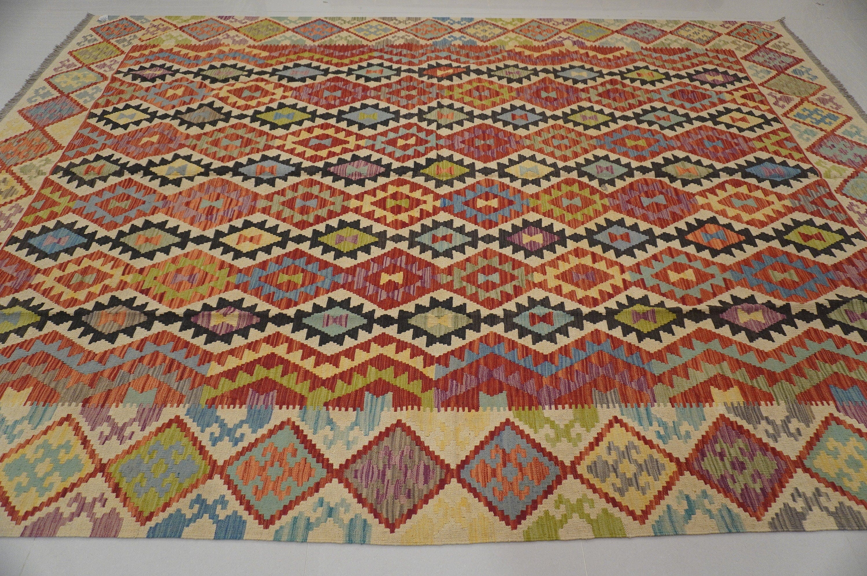 8'6x11'7 ft Afghan Kilim Rust Orange Beige Handmade Rug - Yildiz Rugs