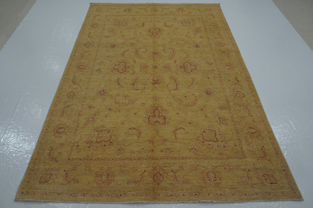 6x9 Vintage Turkish Muted Cream Beige Hand knotted Oushak Rug - Yildiz Rugs