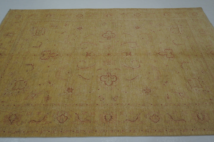 6x9 Vintage Turkish Muted Cream Beige Hand knotted Oushak Rug - Yildiz Rugs