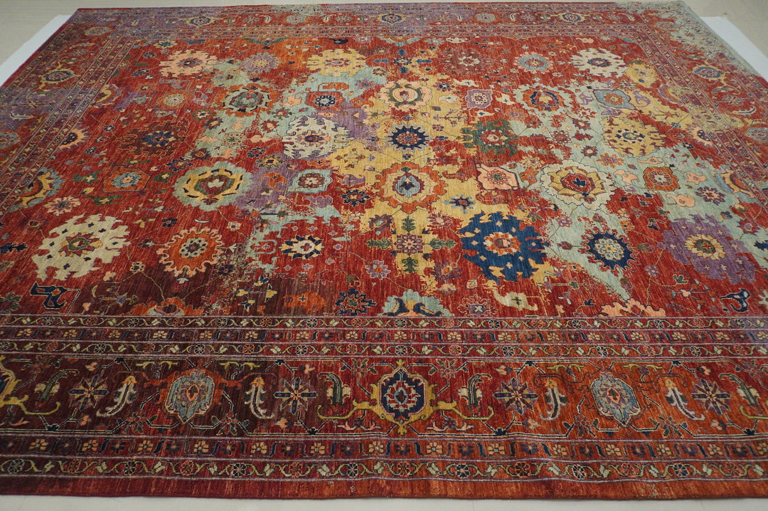 12x15 Modern Bidjar Red Multicolor Burst Hand knotted Rug - Yildiz Rugs