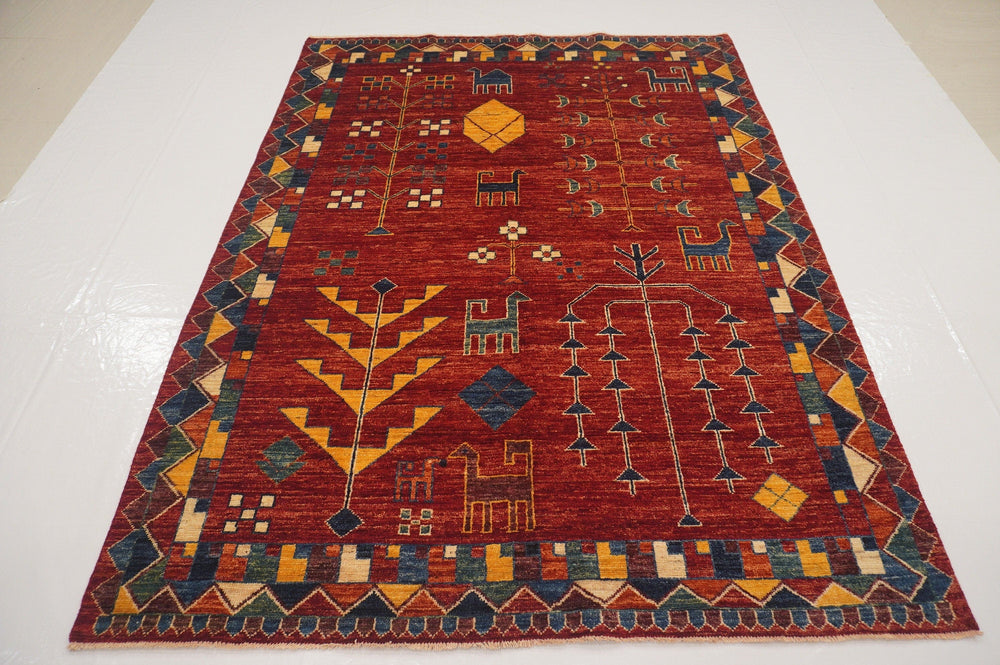 Red 6x8 Gabbeh Persian Style Tribal Hand knotted wool Rug - Yildiz Rugs