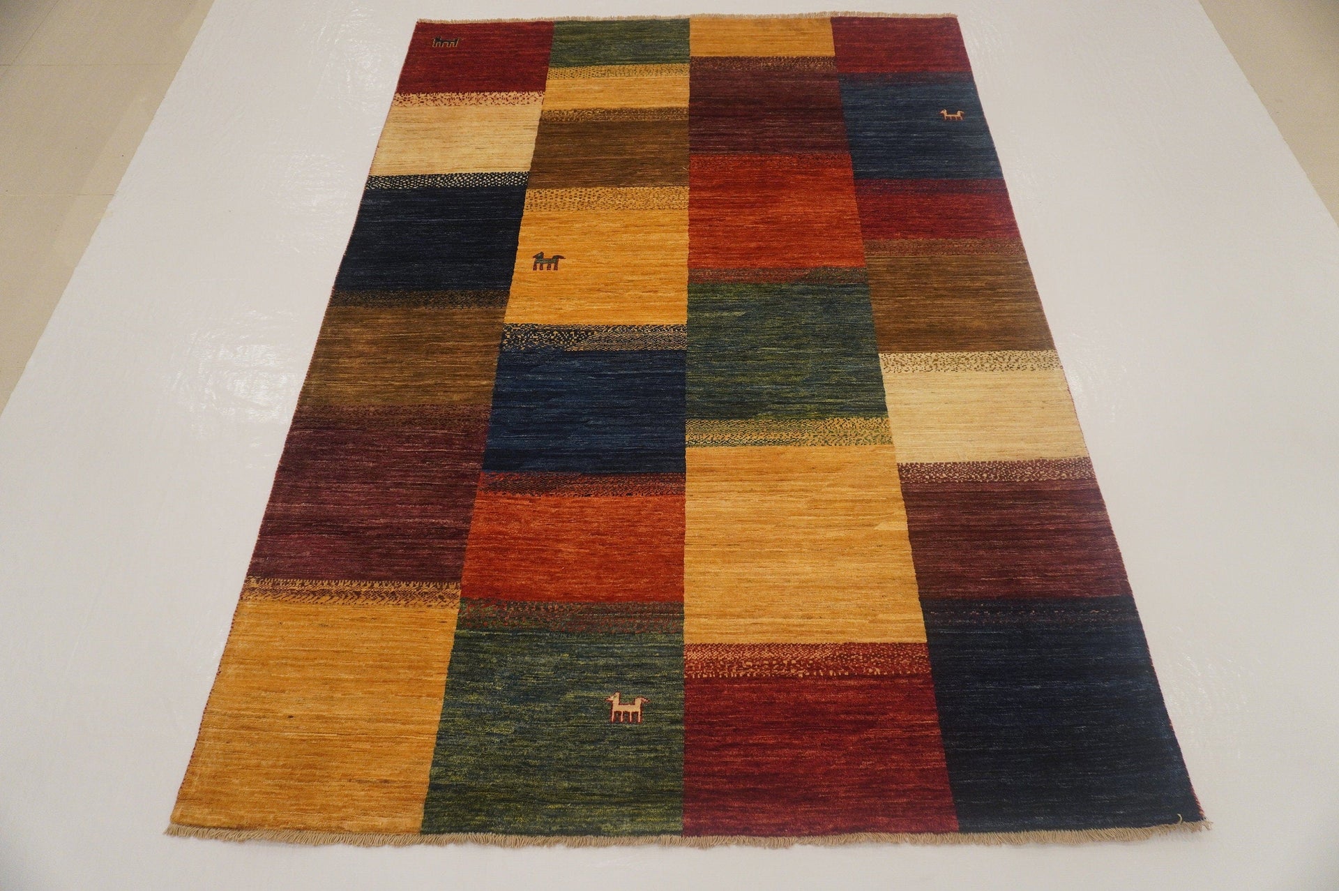 6x8 Nomadic Gabbeh Multicolor Checkered Afghan hand knotted Rug - Yildiz Rugs