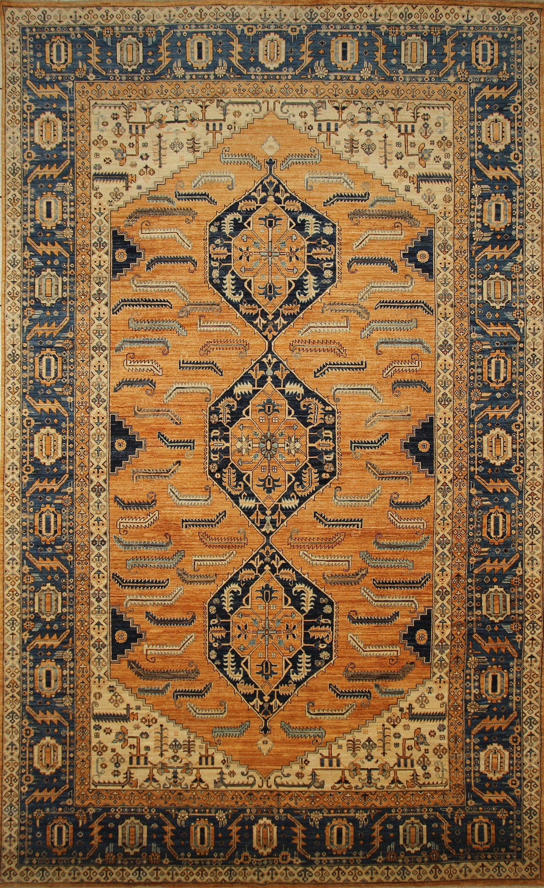 10x17 Vintage Heriz Rusty Muted Orange Hand knotted Rug - Yildiz Rugs