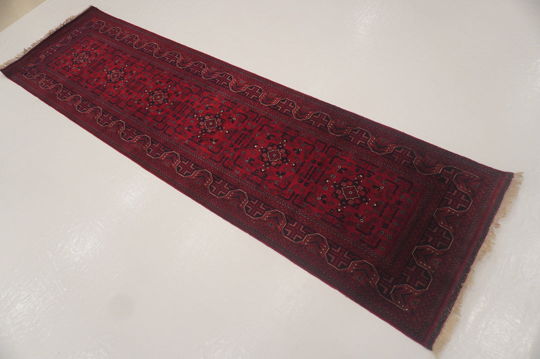 2'6 x 9'2 ft Vintage Belgic Red Afghan Hand knotted Wool Runner - Yildiz Rugs