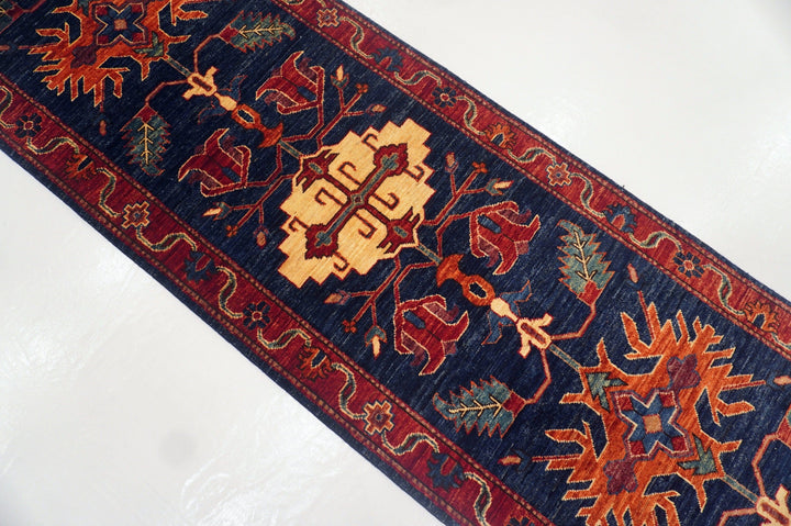 10 ft Heriz Navy Blue Persian Style Hand knotted Wool Runner Rug - Yildiz Rugs