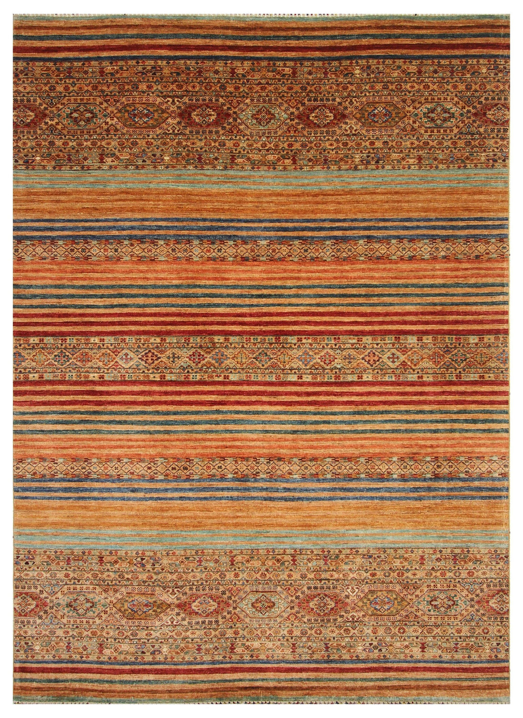 7x10 Stripe Brown Multicolor Afghan Hand knotted Rug - Yildiz Rugs