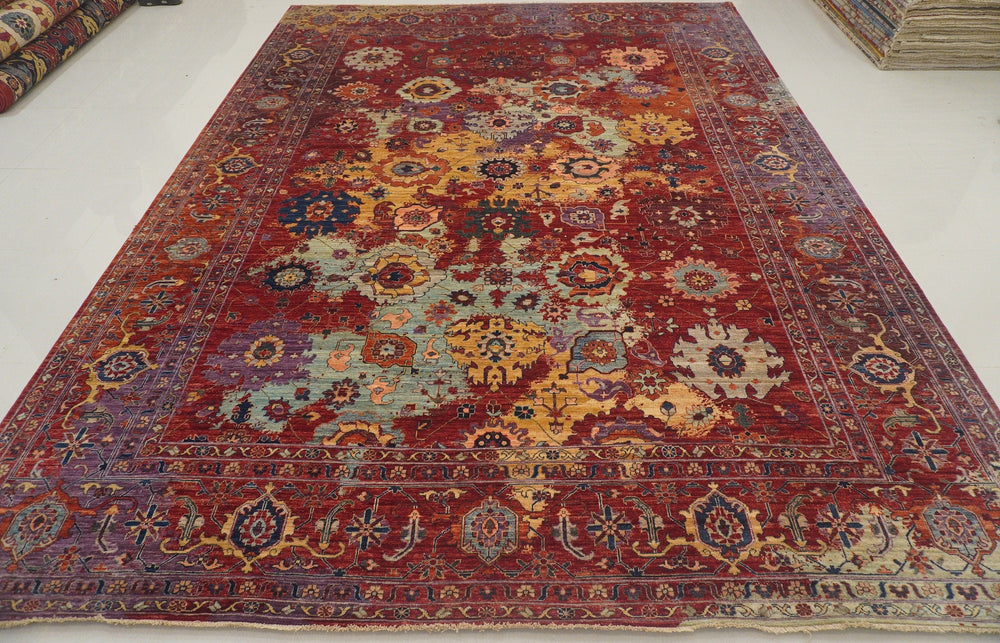 10x14 Modern Bidjar Red Multicolor Burst Hand knotted Rug - Yildiz Rugs