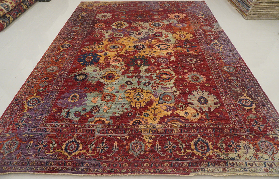 10x14 Modern Bidjar Red Multicolor Burst Hand knotted Rug - Yildiz Rugs