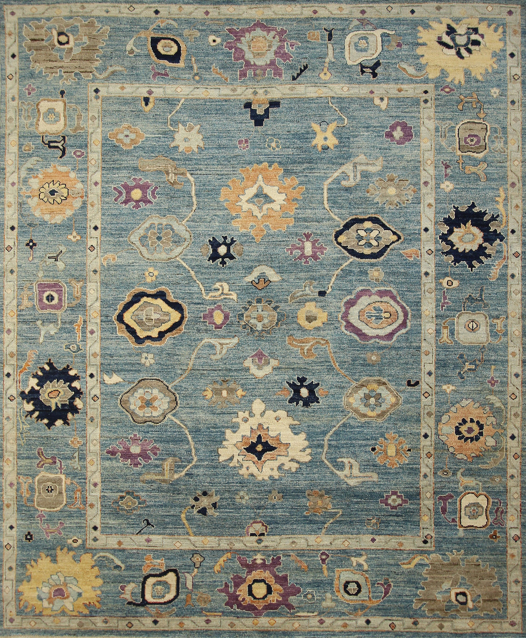 8x10 Oushak Muted Pastel Blue Hand knotted Turkish Rug - Yildiz Rugs