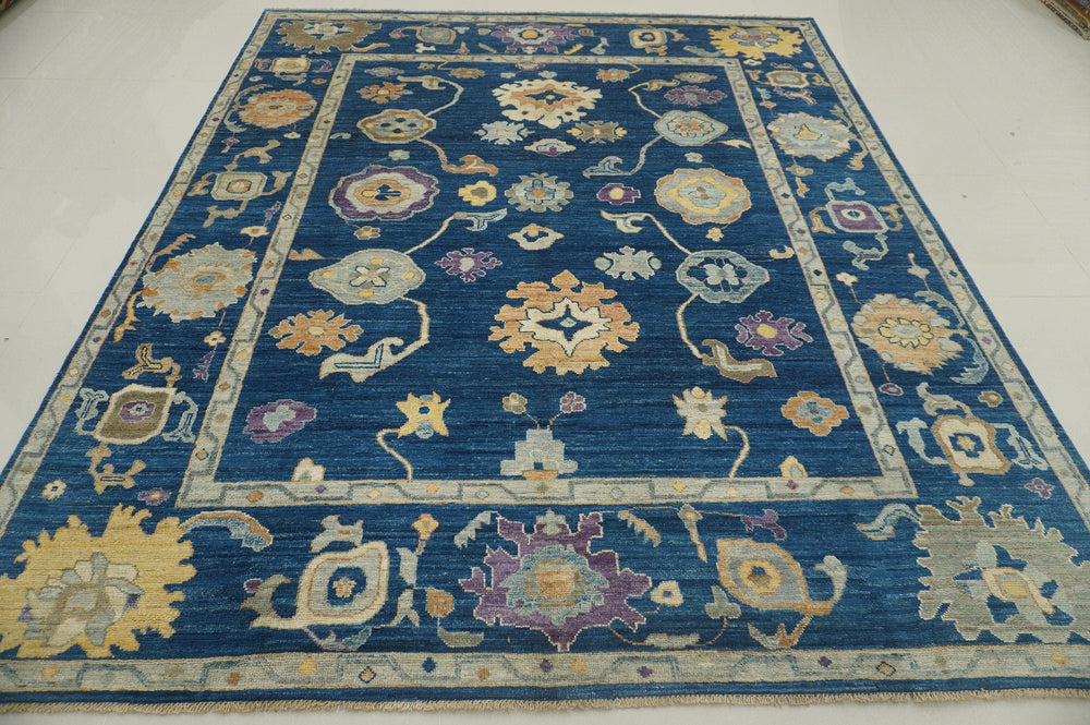 8x10 Oushak Dark Blue Vintage Hand knotted Turkish Rug - Yildiz Rugs