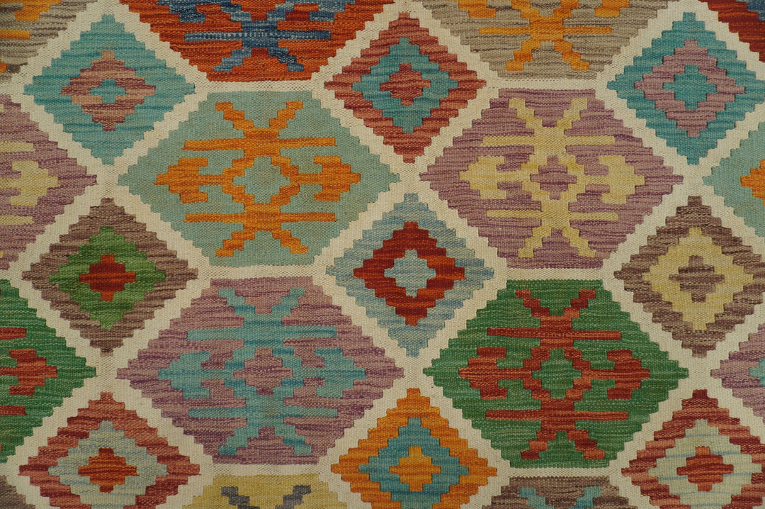 8'0x11'3 Afghan Kilim Beige Gray Handmade Wool Rug - Yildiz Rugs