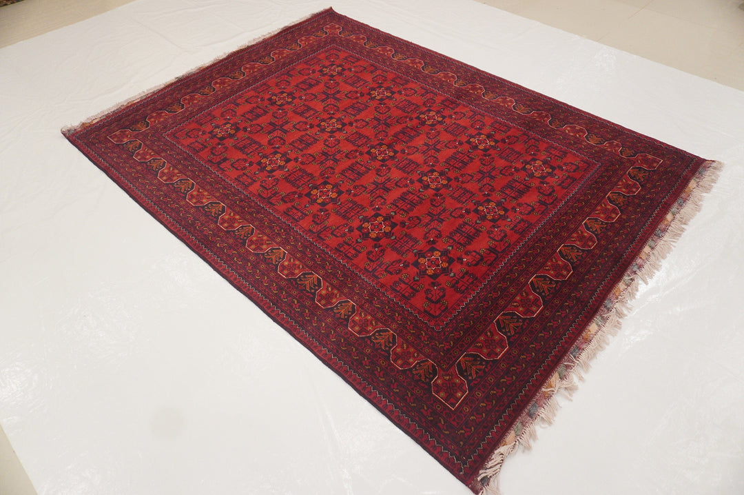 6x8 Red Afghan Khal Mohammadi hand knotted Veg dye Wool Rug - Yildiz Rugs