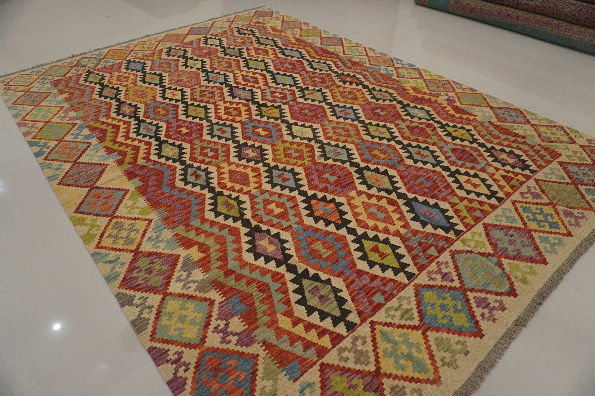 8'6x11'7 ft Afghan Kilim Rust Orange Beige Handmade Rug - Yildiz Rugs