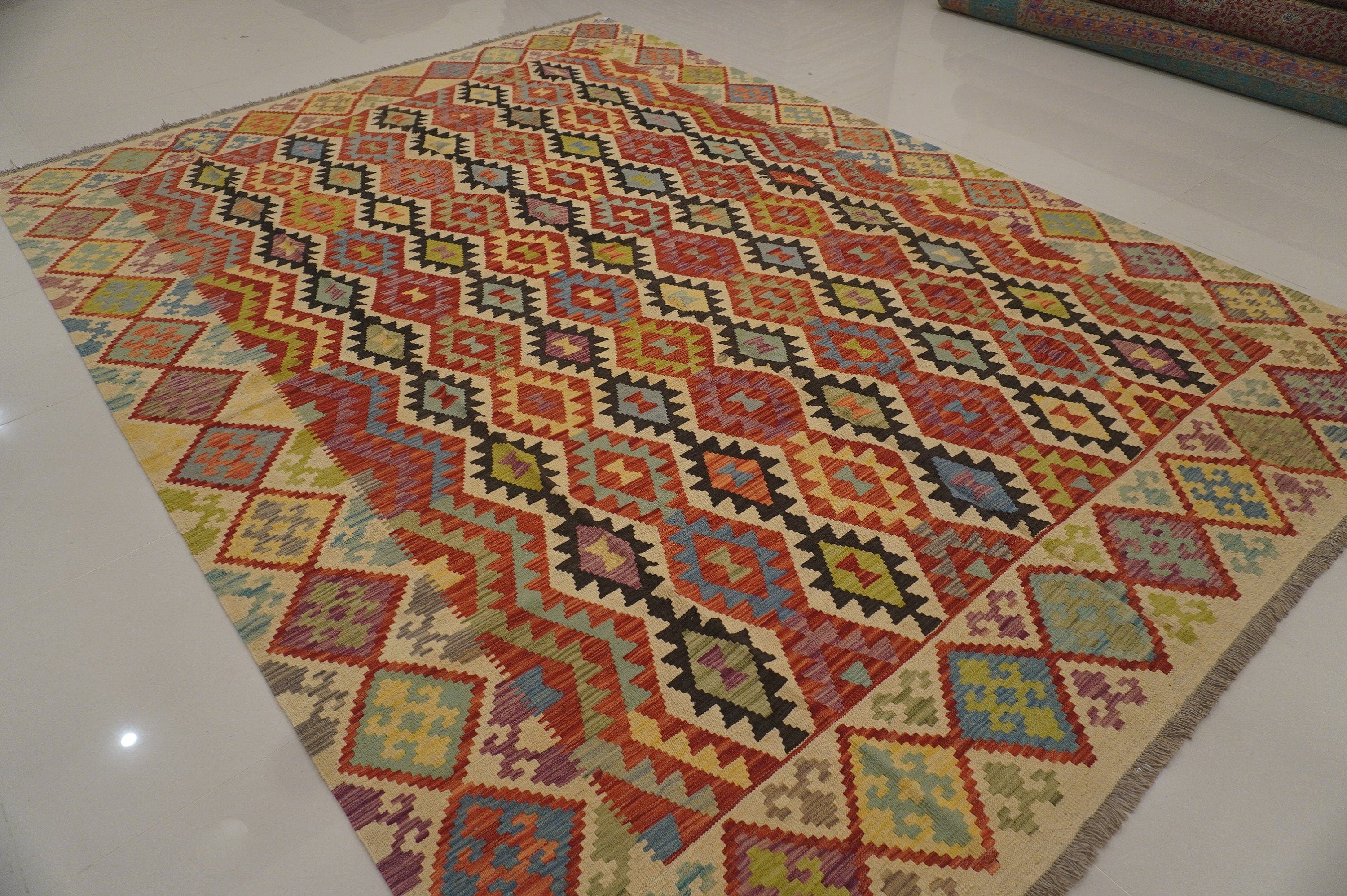 8'6x11'7 ft Afghan Kilim Rust Orange Beige Handmade Rug - Yildiz Rugs