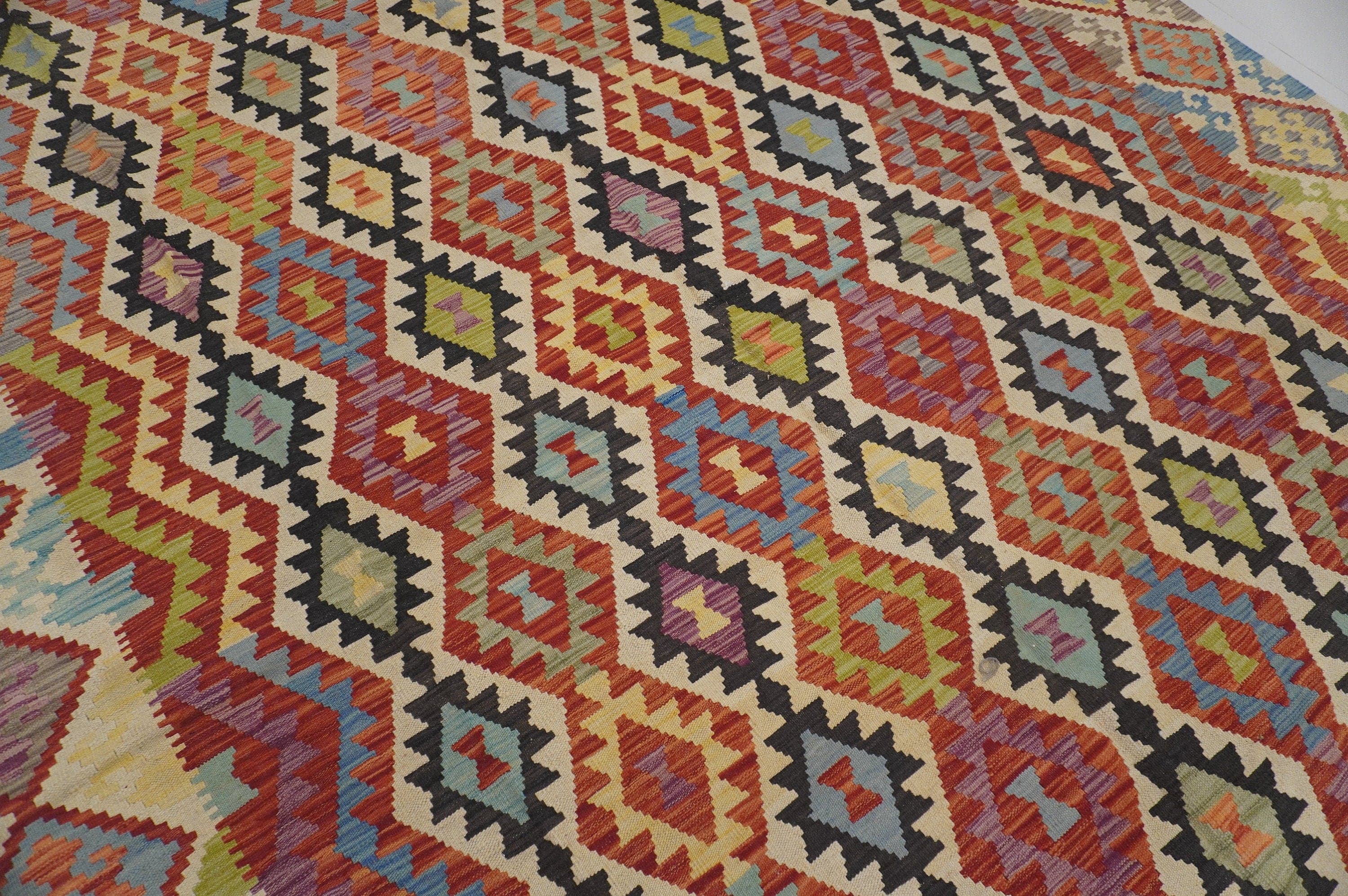 8'6x11'7 ft Afghan Kilim Rust Orange Beige Handmade Rug - Yildiz Rugs