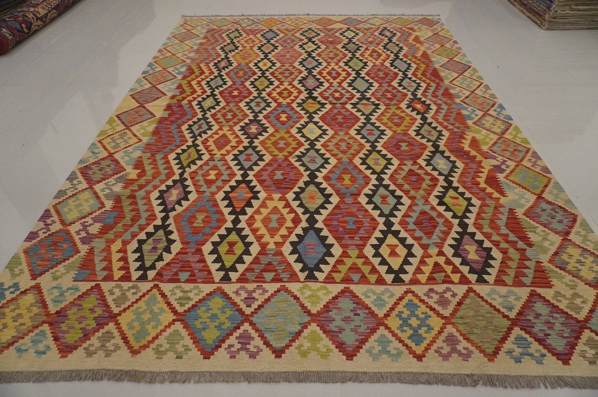 8'6x11'7 ft Afghan Kilim Rust Orange Beige Handmade Rug - Yildiz Rugs