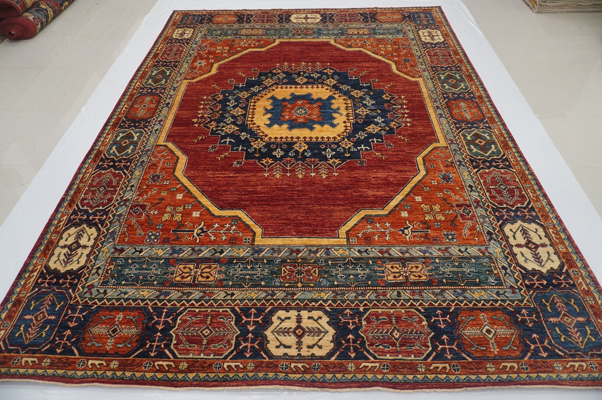 9x12 Heriz Rusty Red Afghan Hand knotted Oriental Medallion Rug - Yildiz Rugs