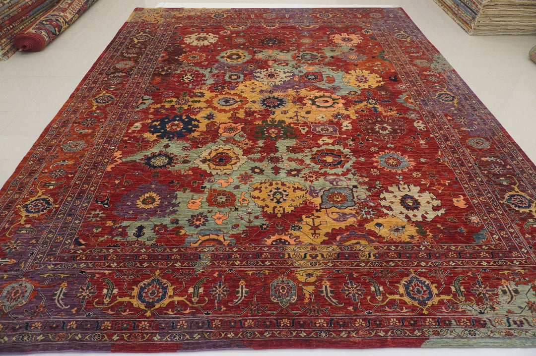 12x15 Modern Bidjar Red Multicolor Burst Hand knotted Rug - Yildiz Rugs