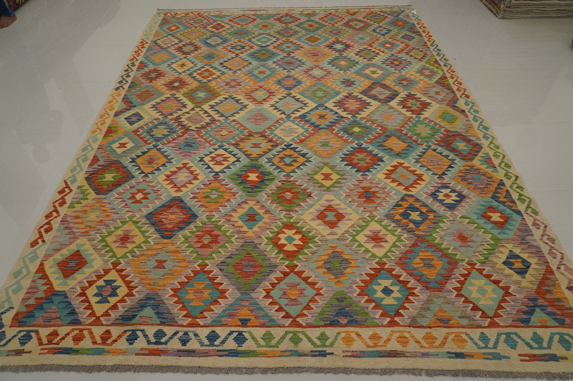 8'6x11'3 Afghan Kilim Beige Handmade Rug - Yildiz Rugs