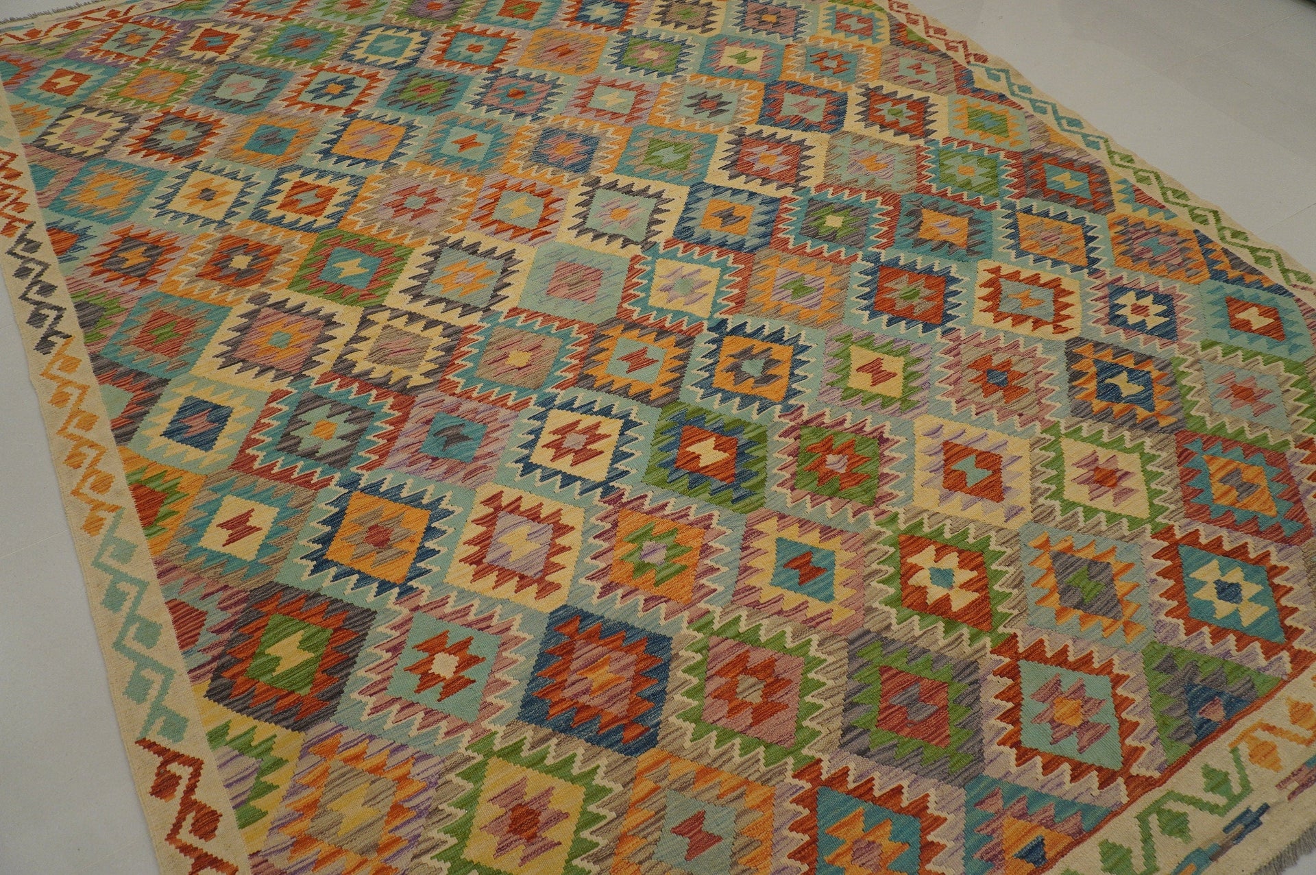 8'6x11'3 Afghan Kilim Beige Handmade Rug - Yildiz Rugs