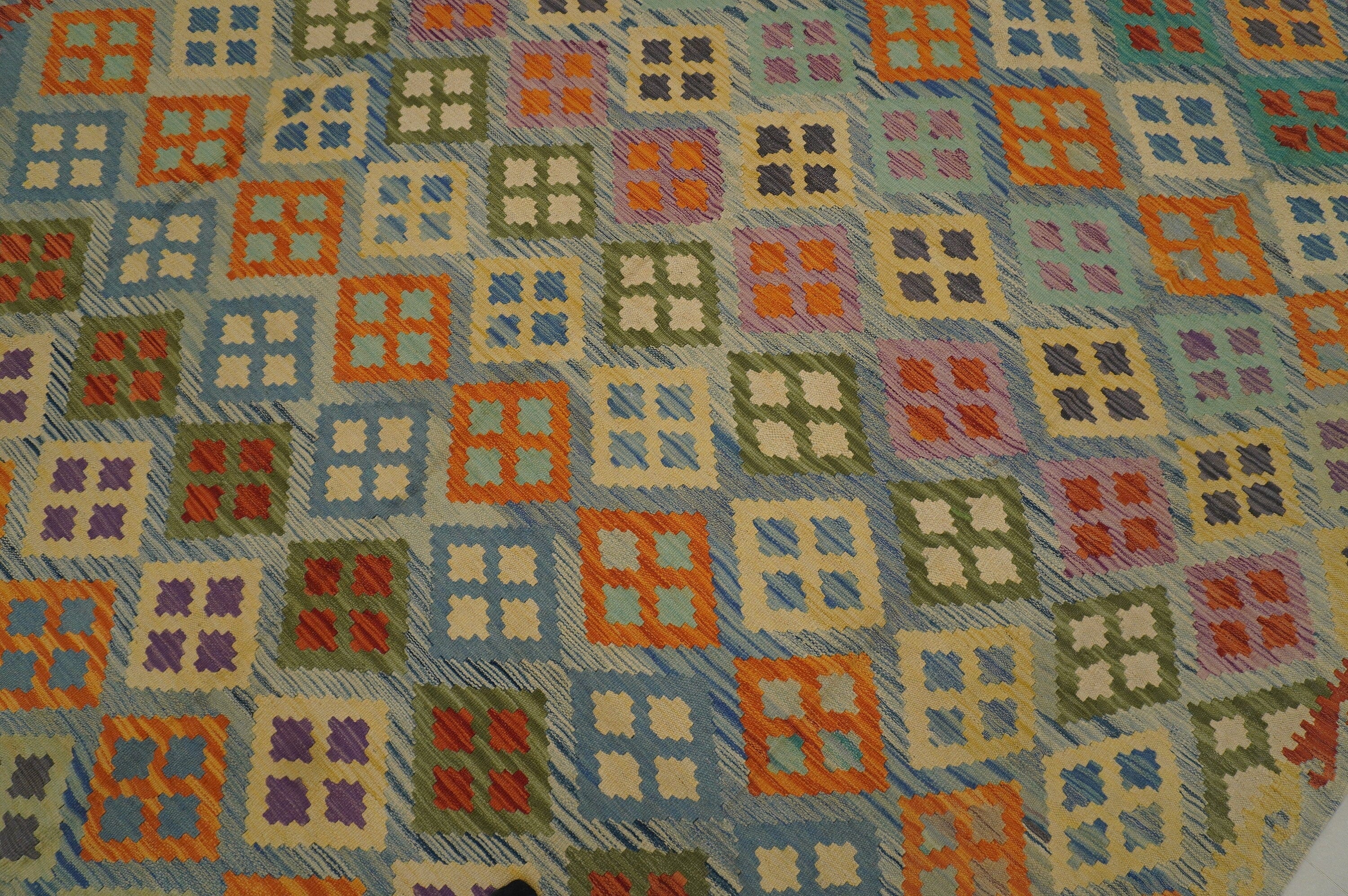 8'3x11'7 Afghan Kilim Blue Handmade Rug - Yildiz Rugs