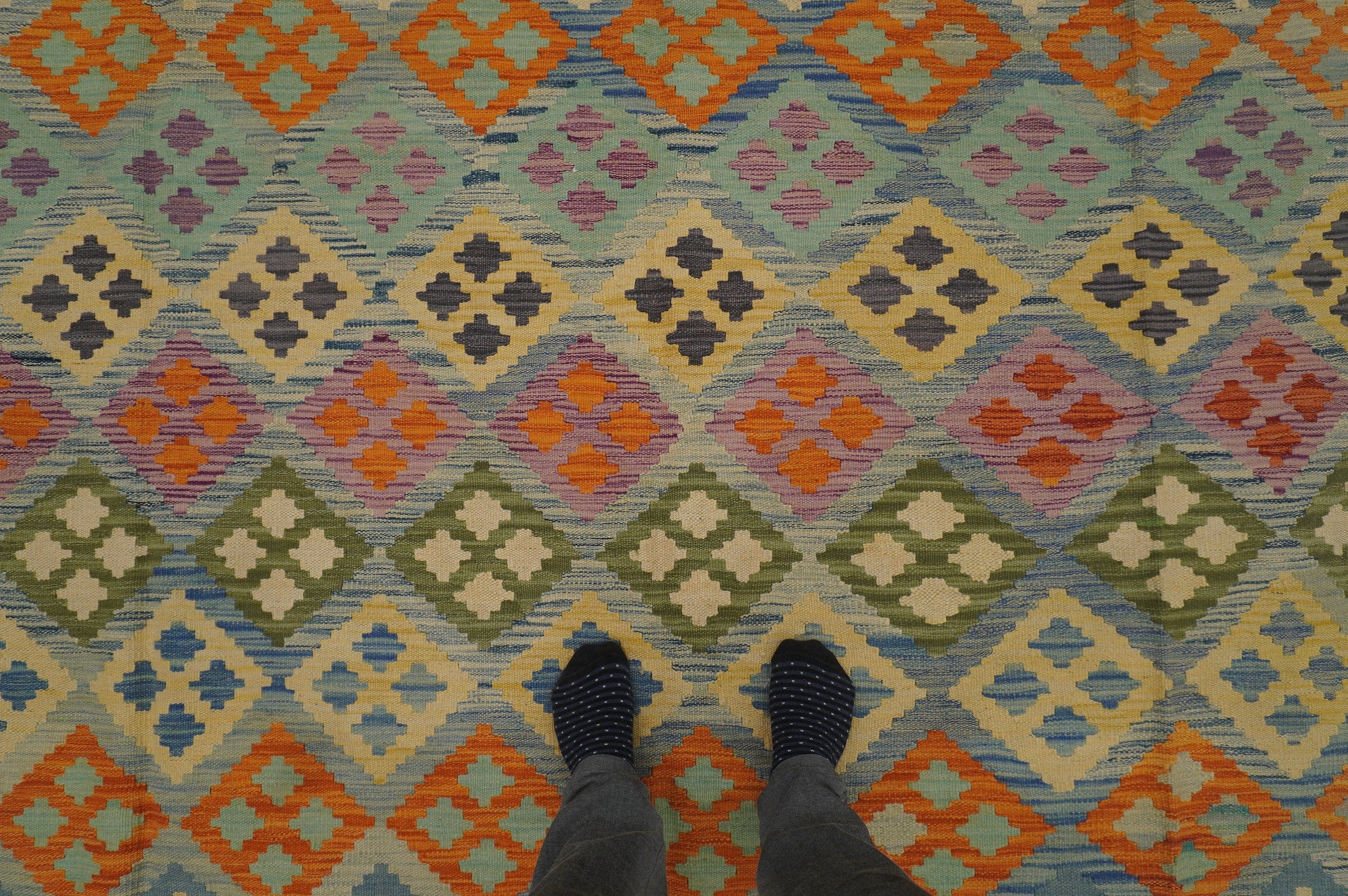 8'3x11'7 Afghan Kilim Blue Handmade Rug - Yildiz Rugs