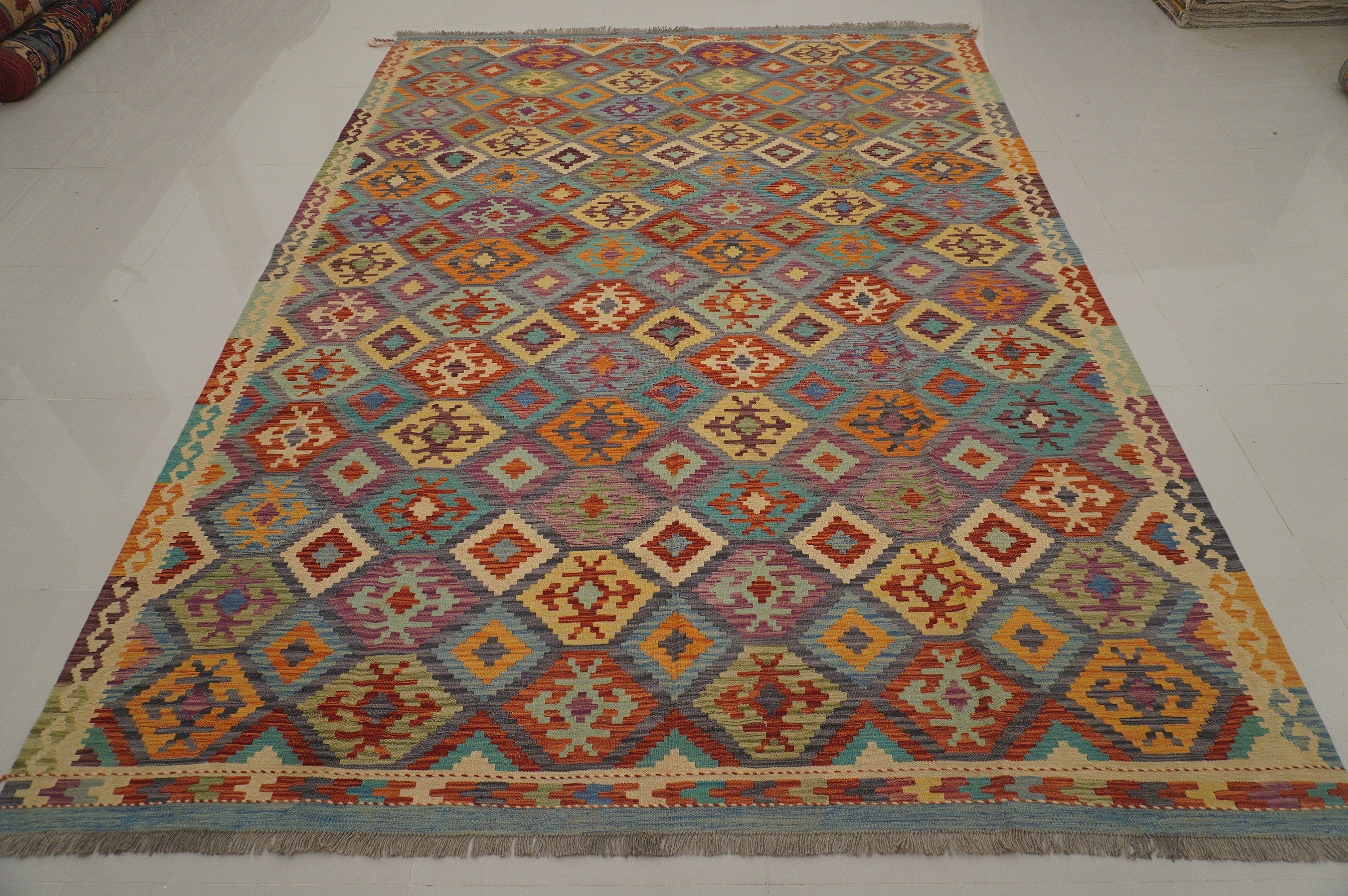 8'2 x 11'1 ft Afghan Kilim Gray Handmade Rug - Yildiz Rugs