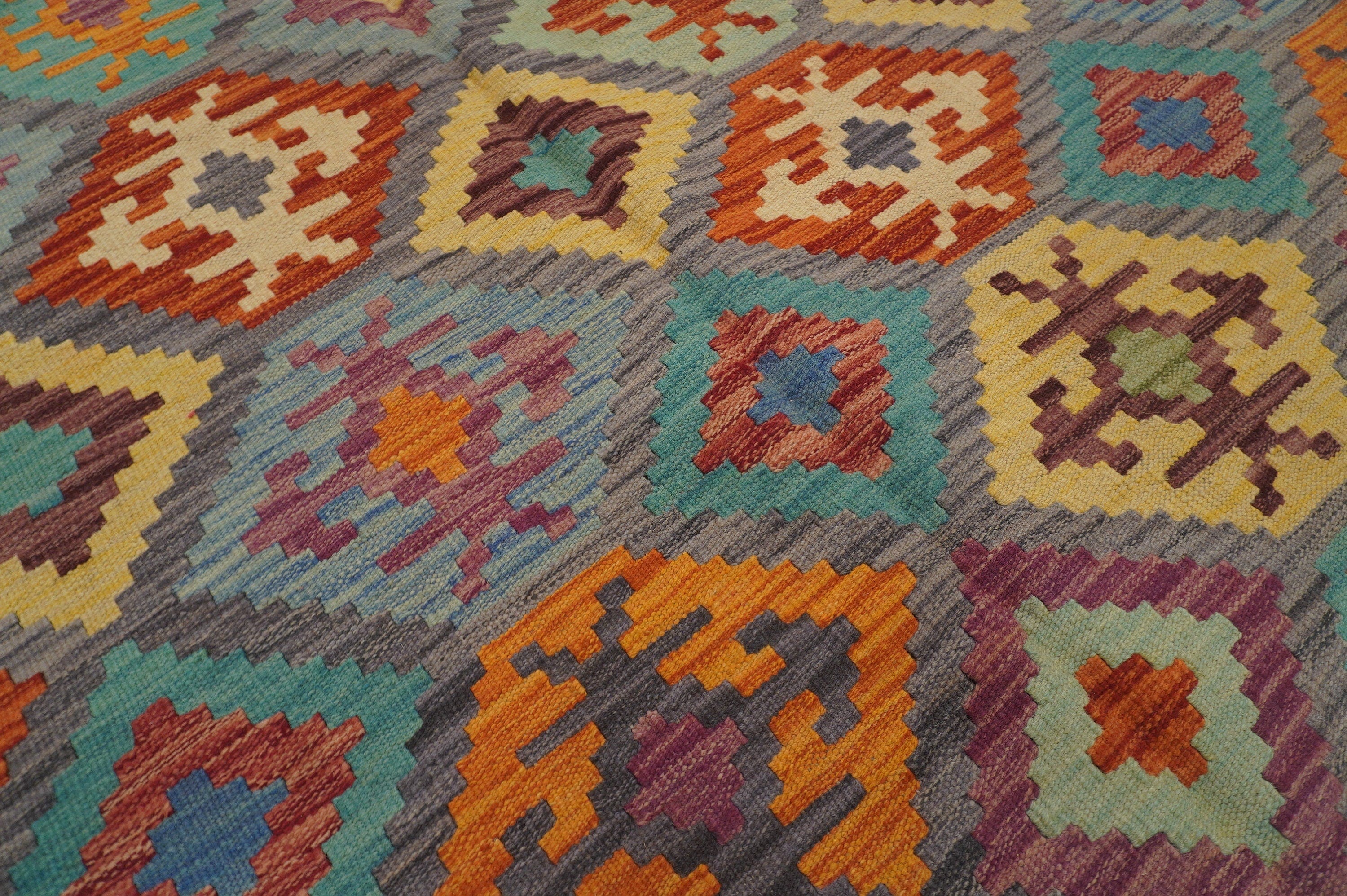 8'2 x 11'1 ft Afghan Kilim Gray Handmade Rug - Yildiz Rugs