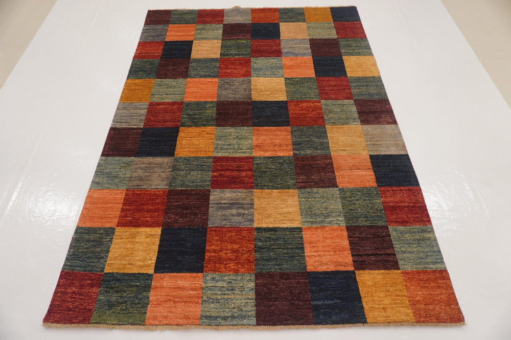 5x8 Checkered Multicolor box Gabbeh Afghan hand knotted Rug - Yildiz Rugs