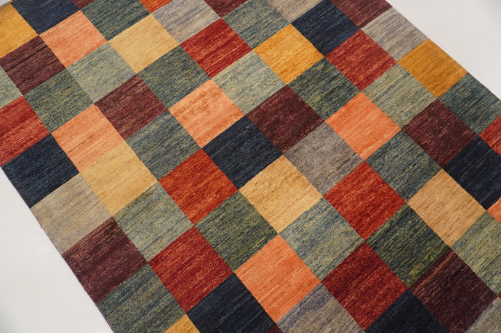 5x8 Checkered Multicolor box Gabbeh Afghan hand knotted Rug - Yildiz Rugs