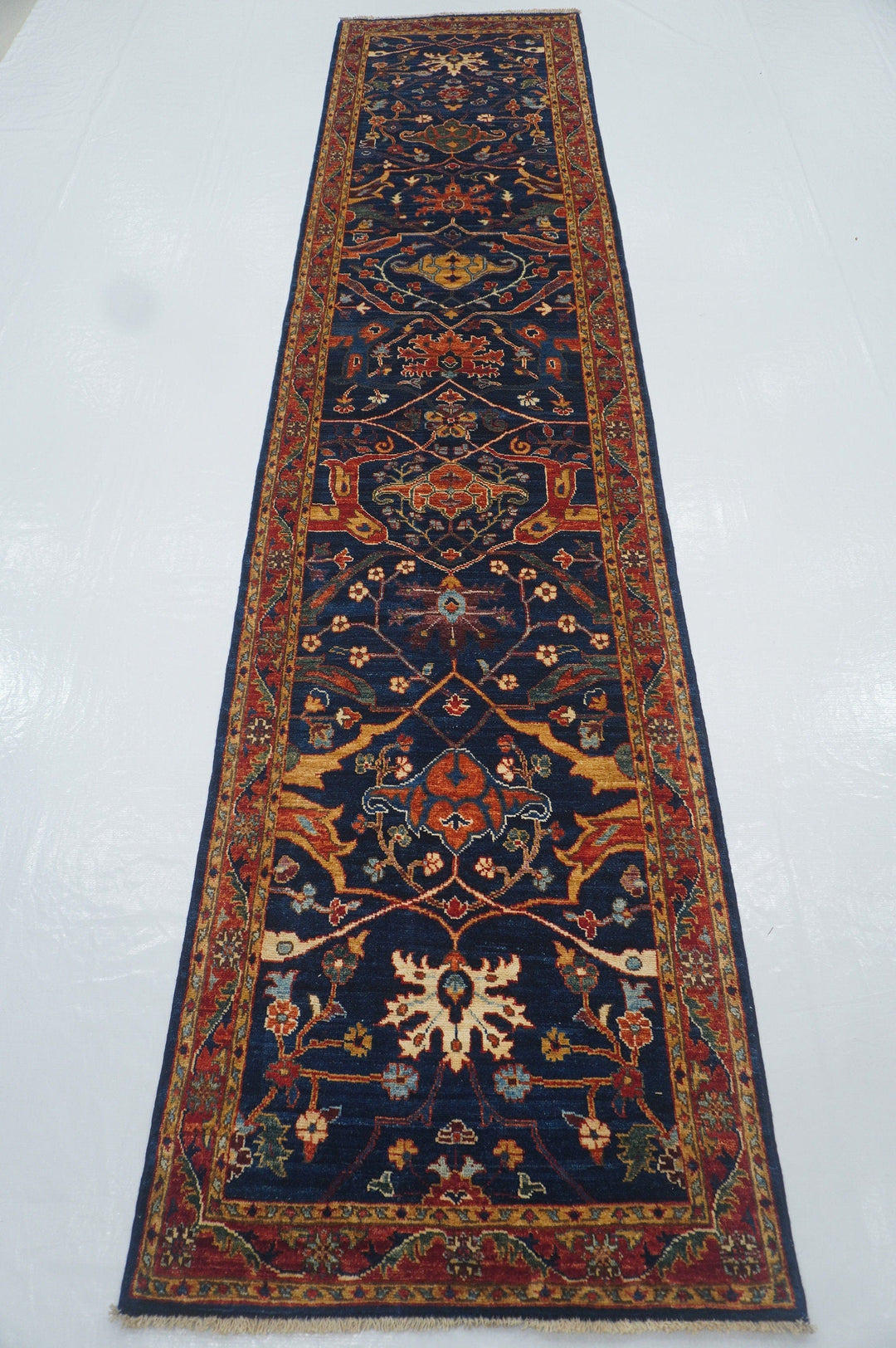 12 ft Bidjar Navy Blue Persian Style Hand knotted Runner Rug - Yildiz Rugs
