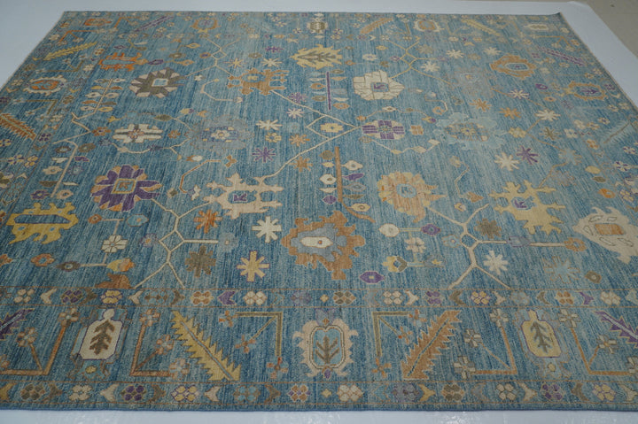 9x12 Oushak Muted Pastel Blue Hand knotted Turkish Rug