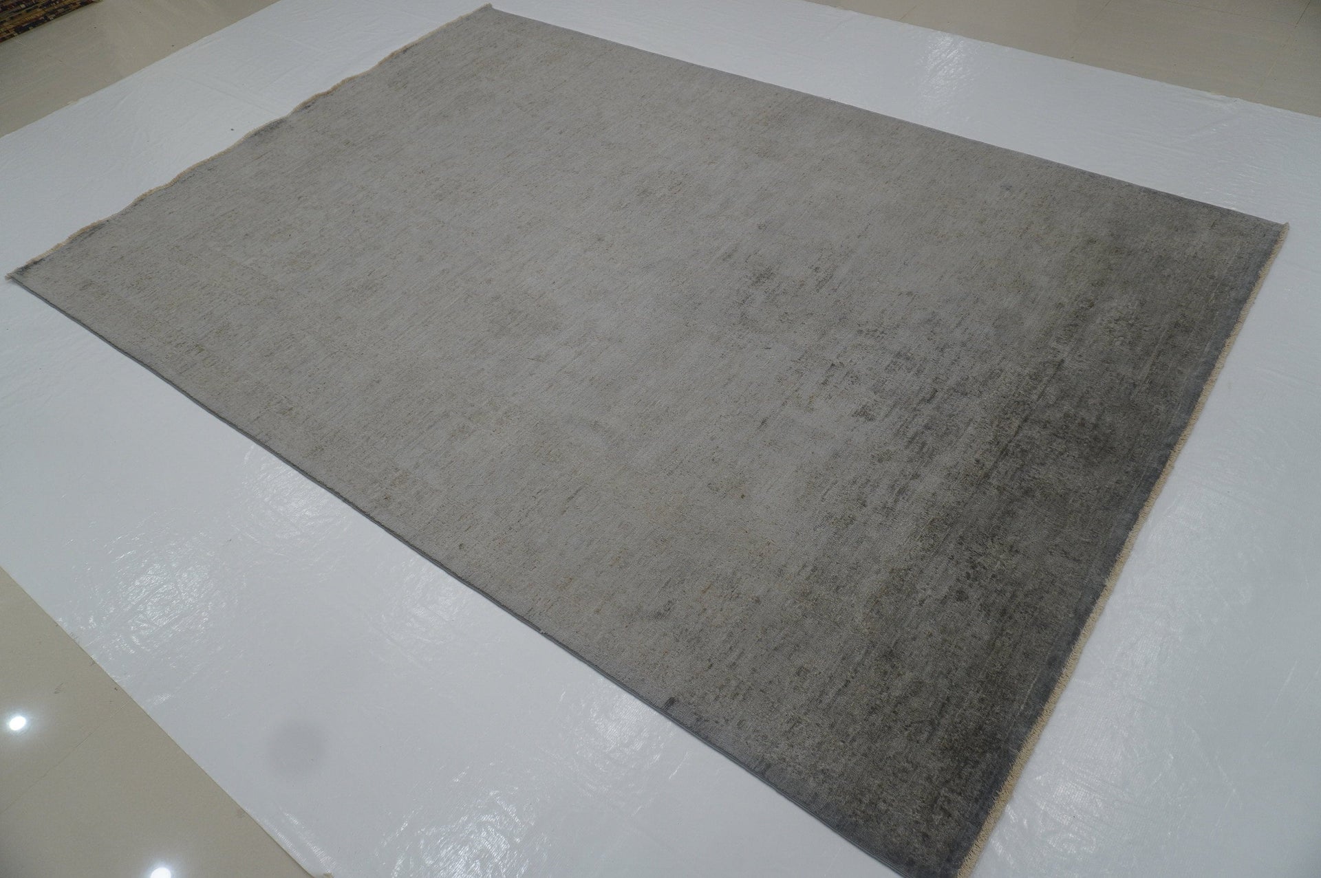 7x10 Overdyed Turkish Oushak Blueish Silver Gray Hand knotted Rug - Yildiz Rugs