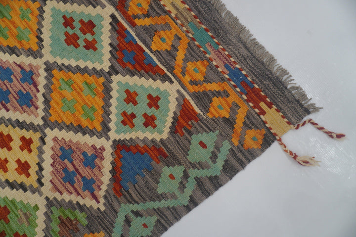 5x7 Afghan Kilim Gray Hand woven Wool Rug - Yildiz Rugs