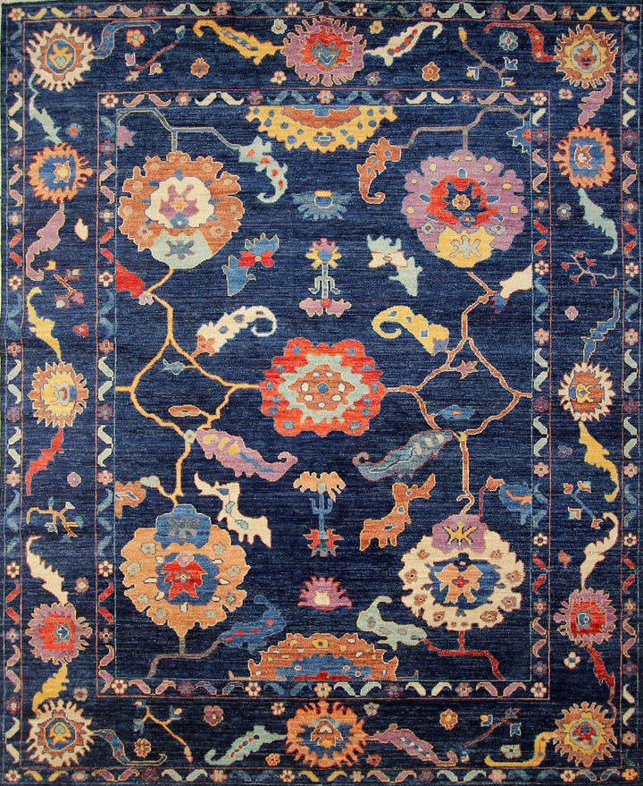 8'1 x 10'1 ft Navy Blue Oushak Hand knotted Turkish Rug - Yildiz Rugs