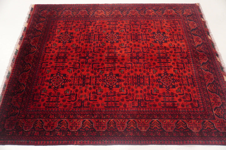 5'1 x 6'5 ft Red Afghan Khal Mohammadi hand knotted Rug - Yildiz Rugs