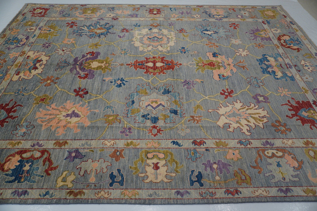 9x12 Oushak Blueish Gray Hand knotted Turkish Area Rug - Yildiz Rugs