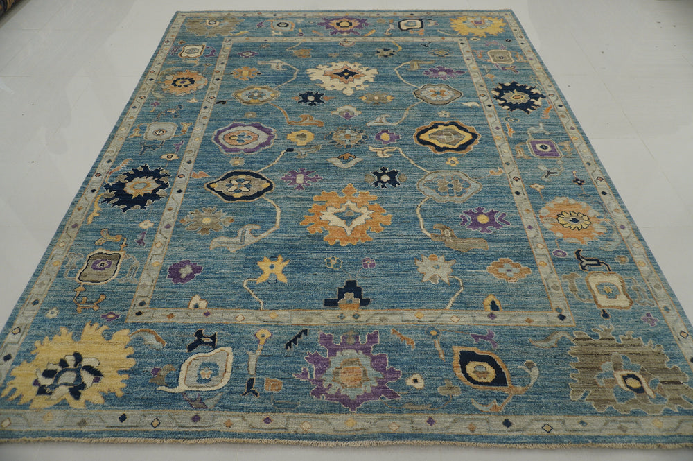 8x10 Oushak Muted Pastel Blue Hand knotted Turkish Rug - Yildiz Rugs