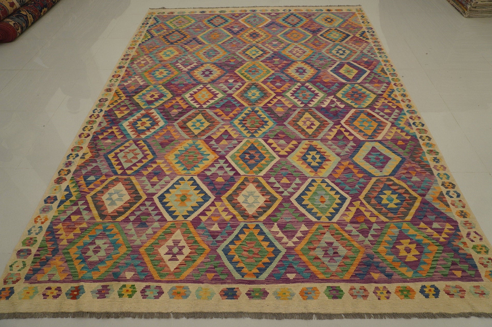 8'2 x 11'2 ft Afghan Kilim Pastel Purple Handmade Rug - Yildiz Rugs