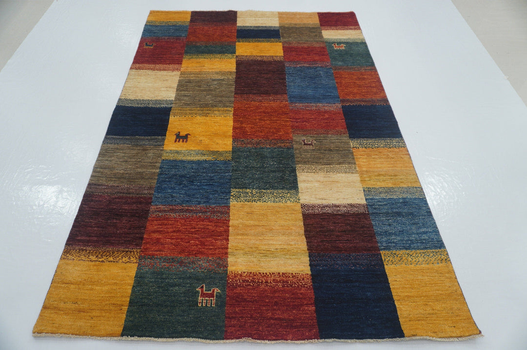 5x8 Nomadic Gabbeh Multicolor Checkered Afghan hand knotted Rug - Yildiz Rugs