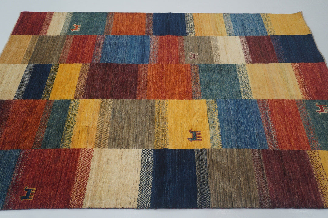 5x8 Nomadic Gabbeh Multicolor Checkered Afghan hand knotted Rug - Yildiz Rugs