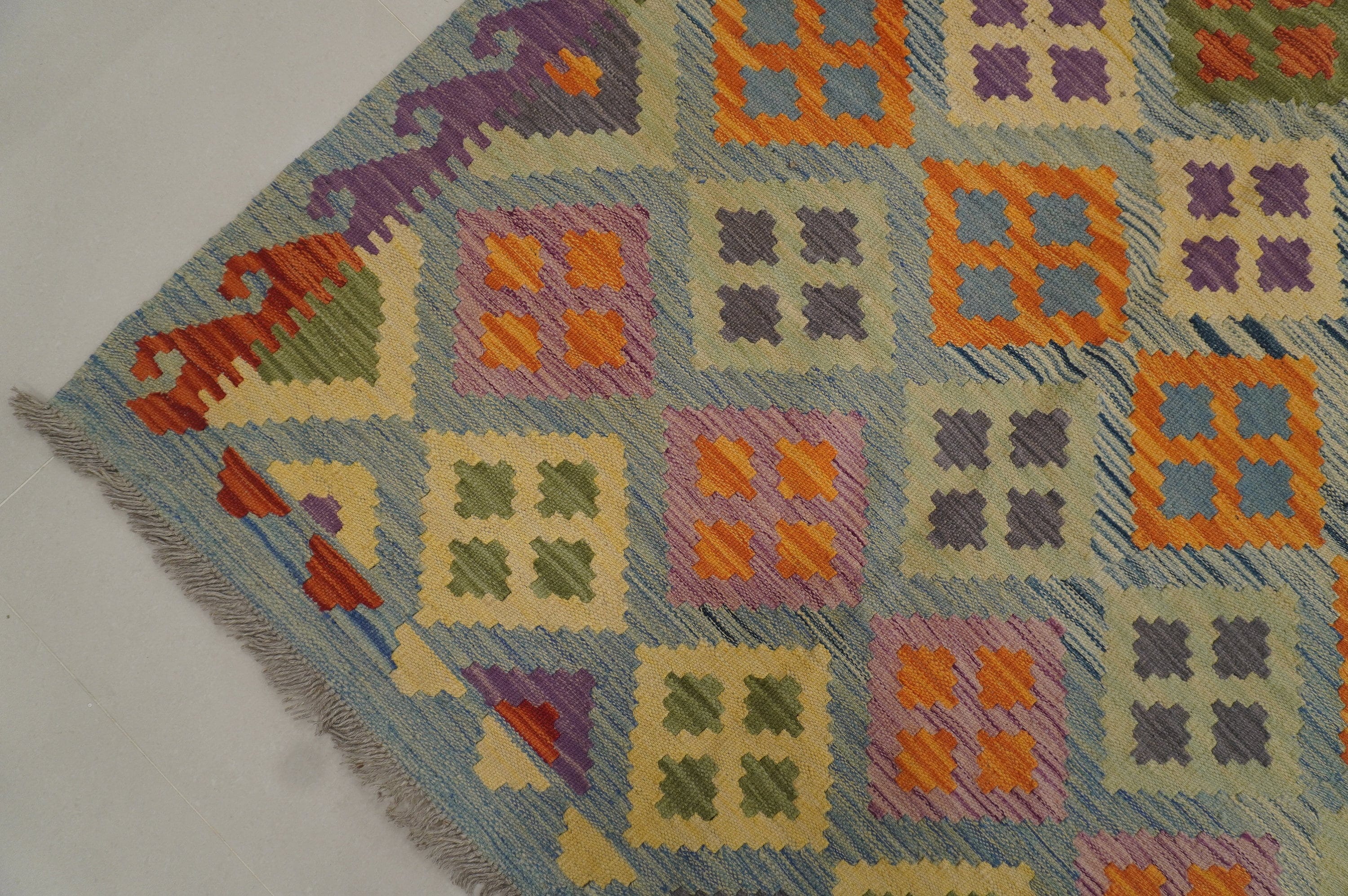 8'3x11'7 Afghan Kilim Blue Handmade Rug - Yildiz Rugs