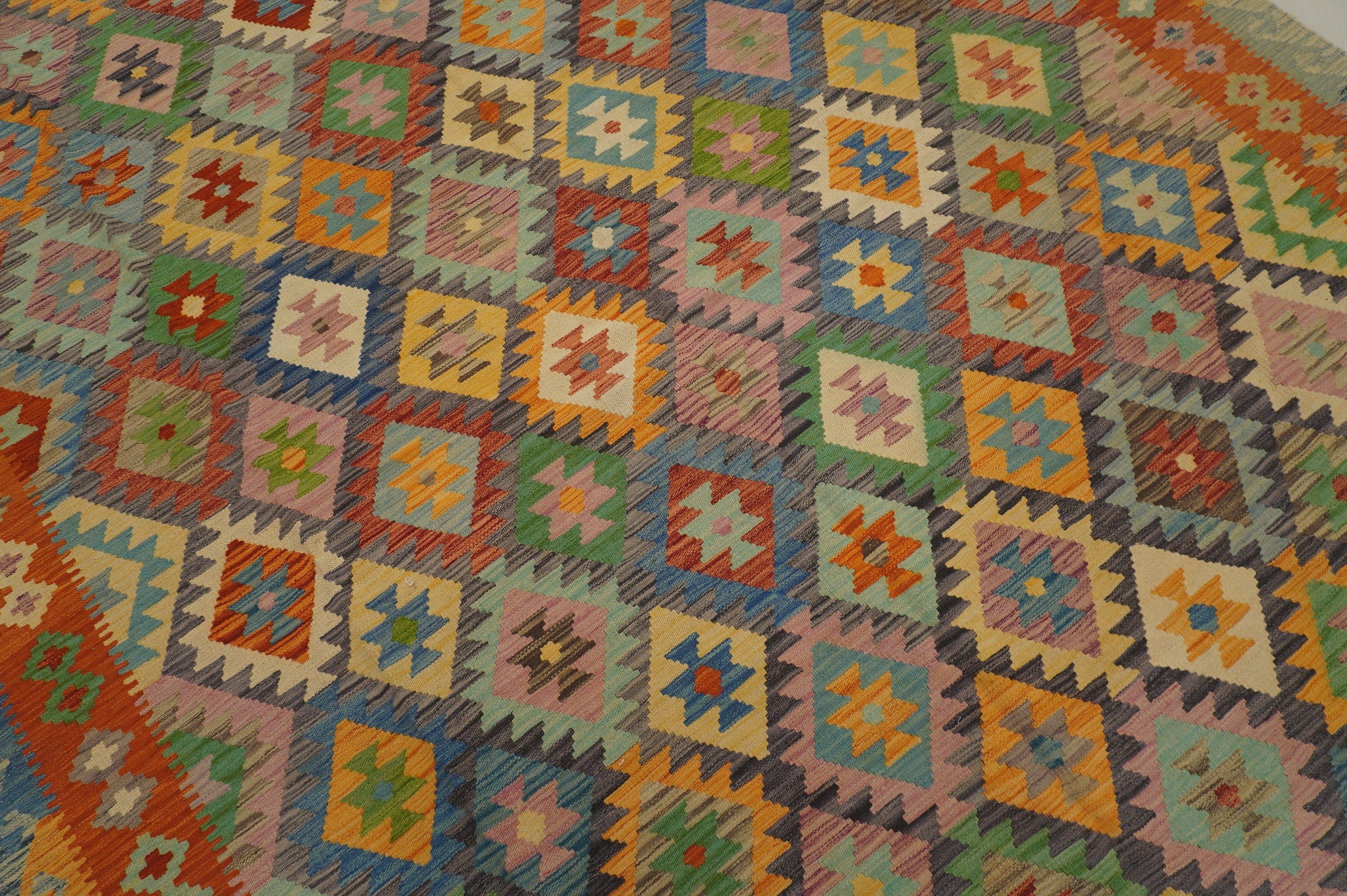 8'5 x 11'8 ft Afghan Kilim Gray Multicolor Handmade Rug - Yildiz Rugs